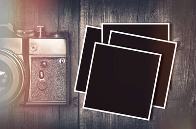 復古照相機、 老照片、 信件和筆配書